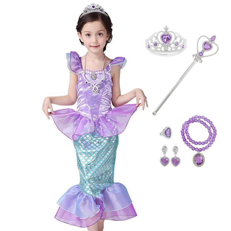 子供服 プリンセスドレス 人魚姫 リトルマーメイド アリエル 風 コスチューム ドレス 6点セット キッズ ハロウィン 仮装 発表会 演出 コスプレ sou 