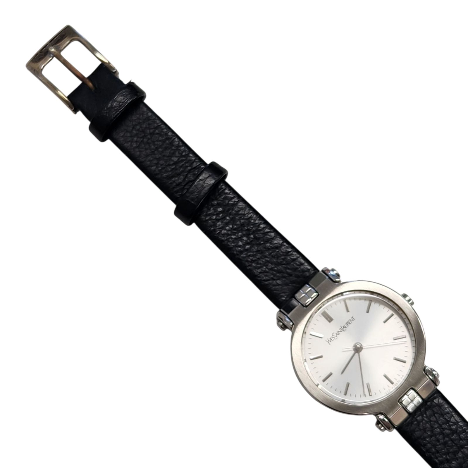 美品】YVES SAINT LAURENT ロゴ入り 腕時計 シルバー×ブラック