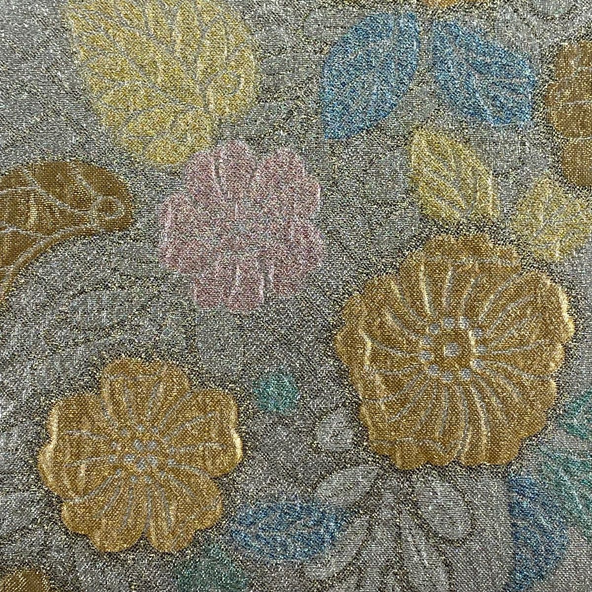 袋帯 秀品 振袖向き 辻ヶ花 箔 銀色 六通 正絹