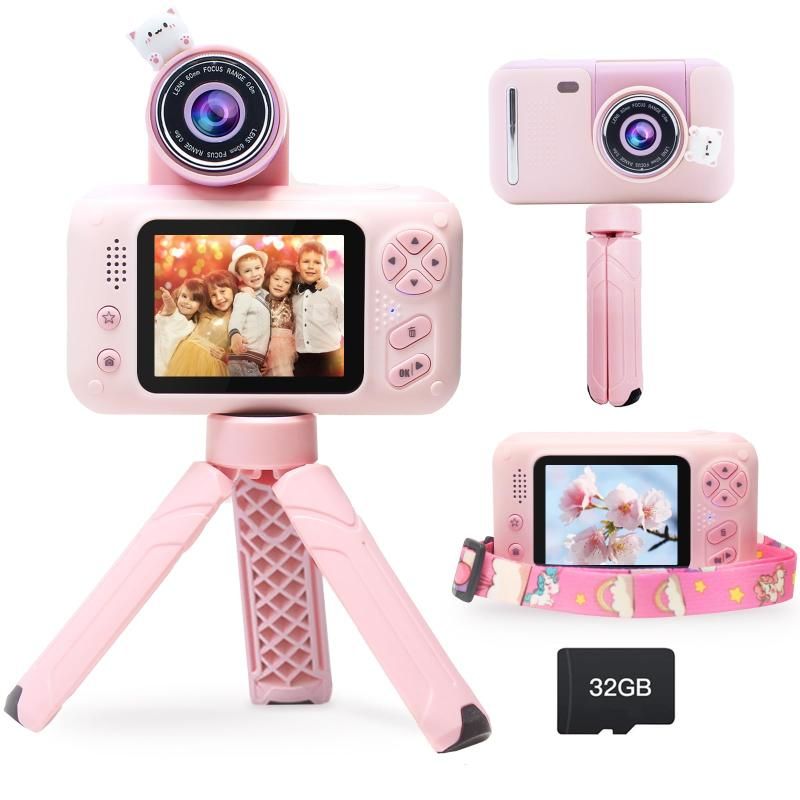 Yukicam キッズカメラ 三脚付き 子供用カメラ 小学生用 2.4 インチ ディスプレイ デジタルカメラ コンパクトカメラおもちゃ お子様へのプレゼント ビデオカメラおもちゃ 180° 回