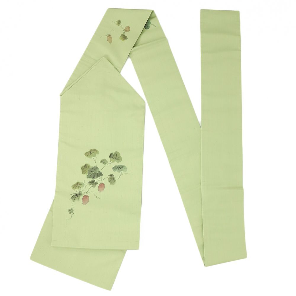 アンティーク名古屋帯 グリーン 織り出し花模様 大正ロマン しつけ付