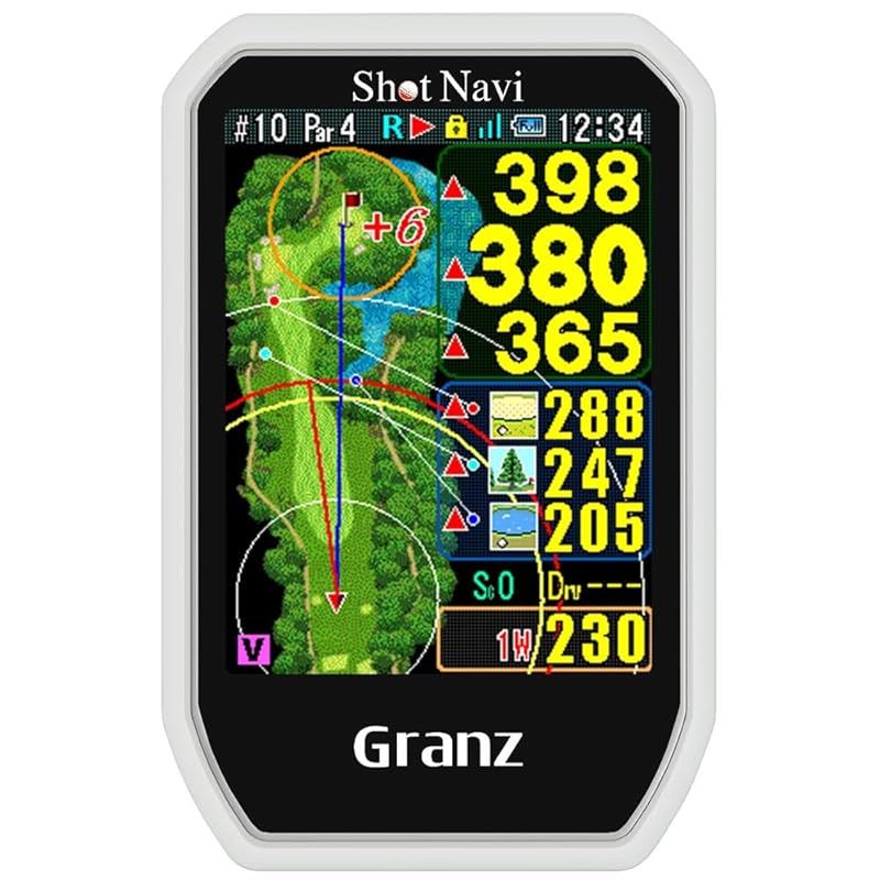 Shot Navi ショットナビ Granz WH ゴルフGPS タッチパネル どでか文字 超軽量54 g 日本製 最新鋭GPSチップ搭載 みちびきL 1 S対応 競技モード 高低差 充電式 白 S