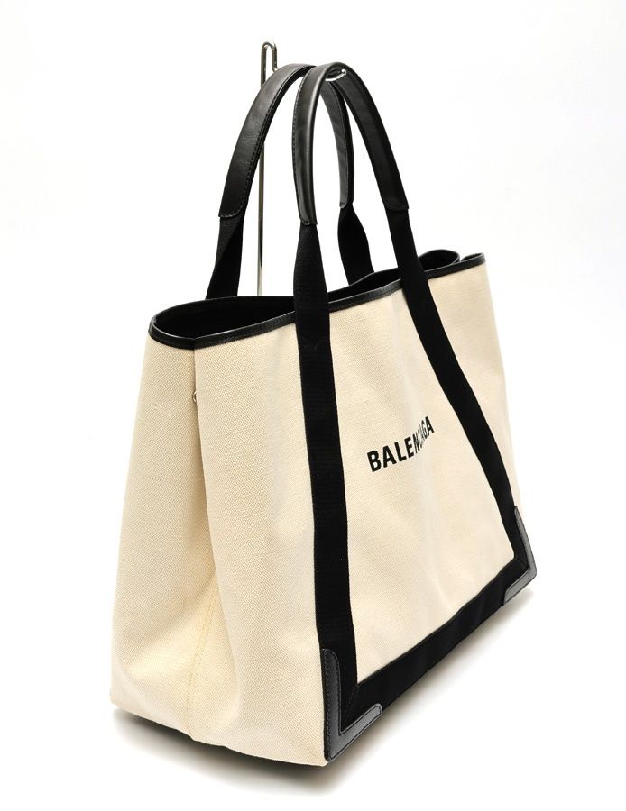 バレンシアガ BALENCIAGA ネイビーカバス M トートバッグ 339936 キャンバス レザー ナチュラル ブラック 商品番号 E-159168