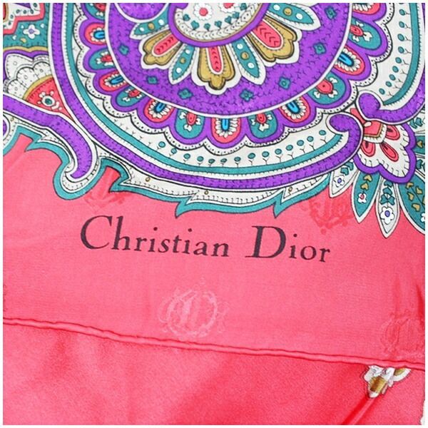 クリスチャンディオール スカーフ 大判 レッド×パープル 中古 ABランク