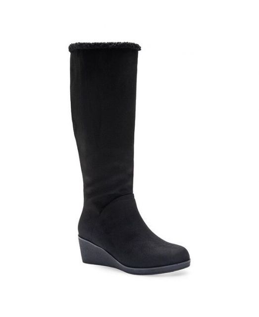 【送料無料】 エアロソールズ レディース ブーツ・レインブーツ シューズ Women's Binocular Shearling Tall Wedge Boots Black Faux Suede