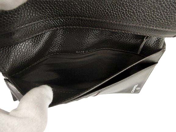 シャネル CHANEL ココマーク キャビアスキン 2つ折り 長財布 ダーク  