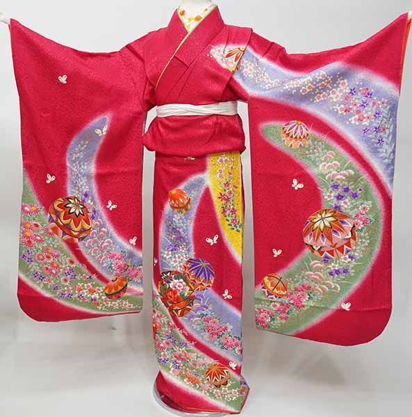 女児七才着物，長襦袢　新品未使用品 七五三 7歳 着物 女の子用 正絹 本絞り 総刺繍 絵羽付け 四つ身