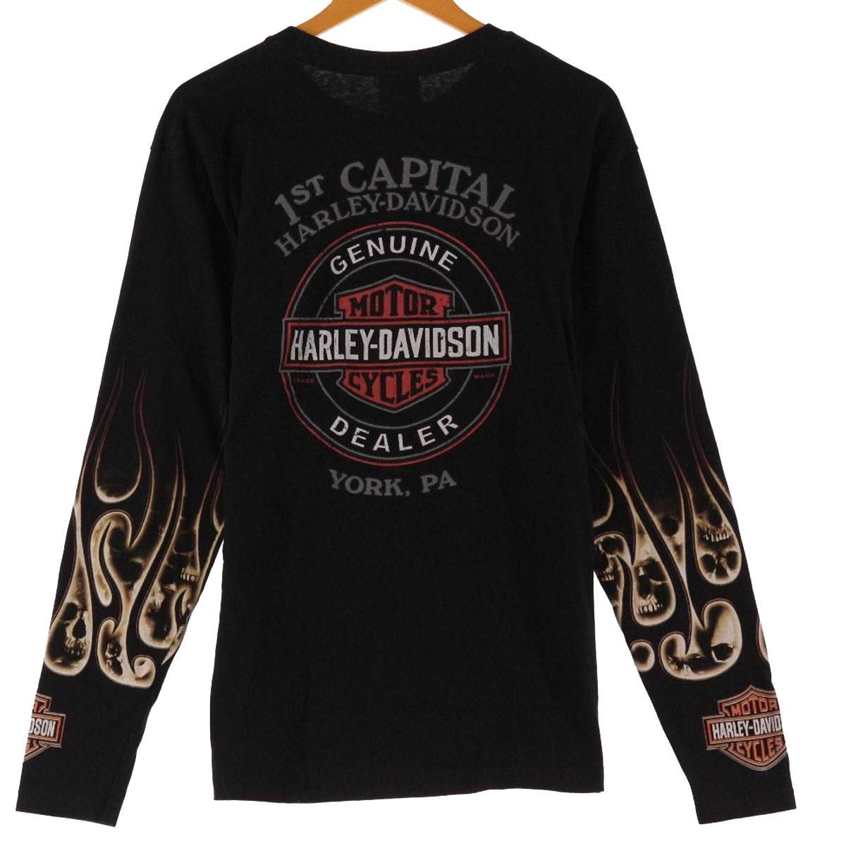 【USA】ハーレーダビッドソン ロンT 両面プリ 黒 L 袖プリ 雰囲気抜群 古着 ハーレーダビッドソン Harley-Davidson 袖プリント 両面プリント