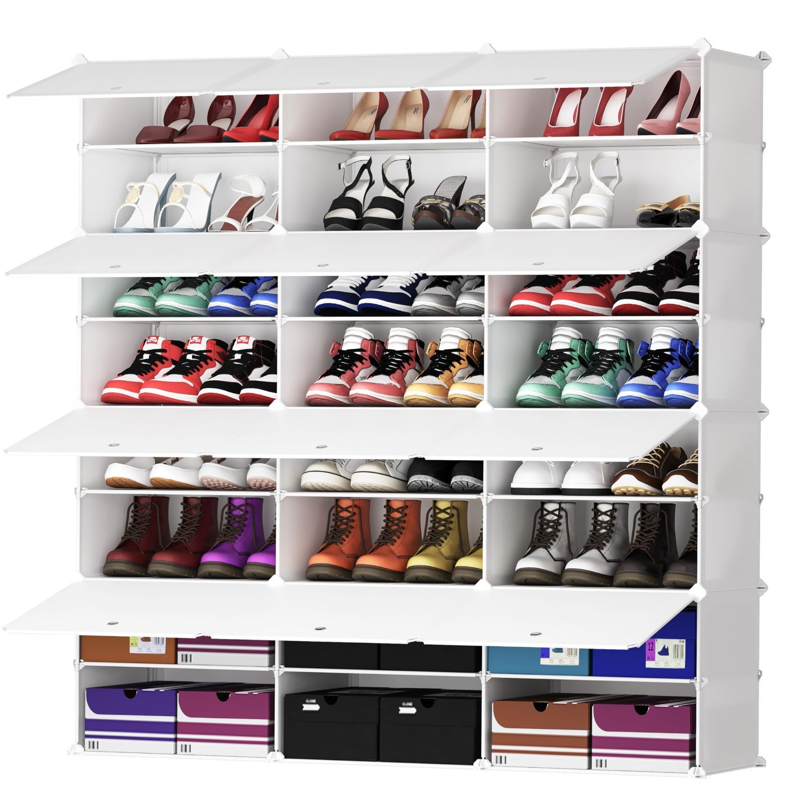 Color クリーム_Size 3 8ティア JOISCOPE シューズボックス 下駄箱 スニーカー 靴収納 組み立て式 靴 箱 棚 クロゼット 玄関 多層 開閉扉 省スペース かび対策 大容量 白 3 8