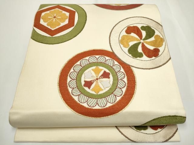 平和屋着物●六通柄 本袋帯 唐織 花丸文 金糸 正絹 CAAY2514hy