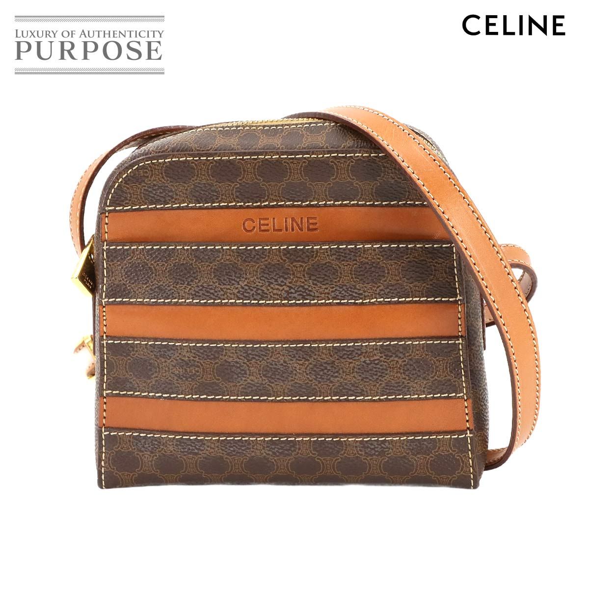 セリーヌ CELINE マカダム柄 ショルダー バッグ PVC レザー ブラウン