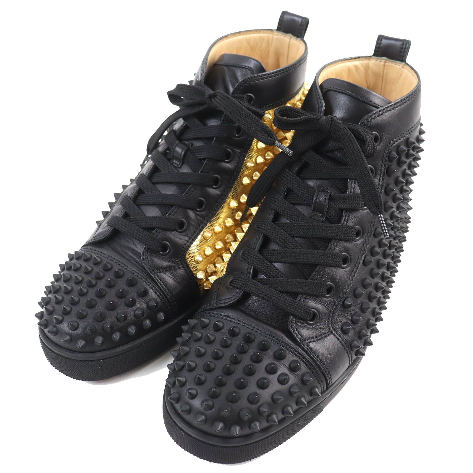 ドンドン見直し】美品△Christian Louboutin クリスチャンルブタン LOUIS SPIKES ルイススパイク レザー ハイカットスニーカー  ブラック ゴールド 41 メンズ - メルカリ