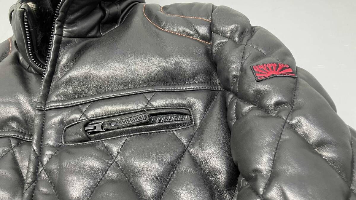 ユニオンジャップシングルライダースダウンジャケットサイズLブラック。 ☆ UNION JAP ユニオンジャップ シングルライダースレザーダウン