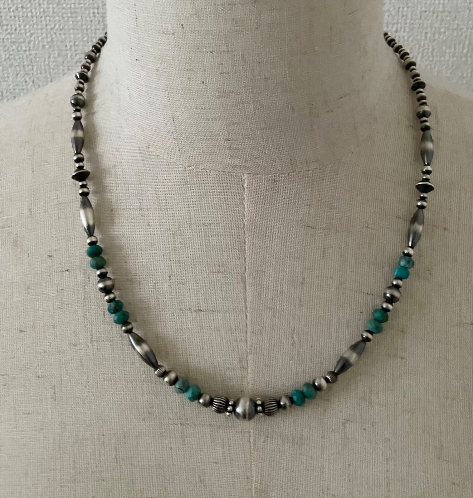 silver925ナバホパール×6mm天然ターコイズのネックレス54cm