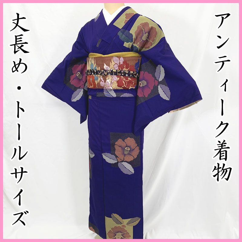 409aa6◇Kimono アンティーク着物 丈長め トールサイズ 大正ロマン 昭和レトロ 蔦 葡萄 和洋MIXコーデ ジュニアにも◇状態良好 -  メルカリ