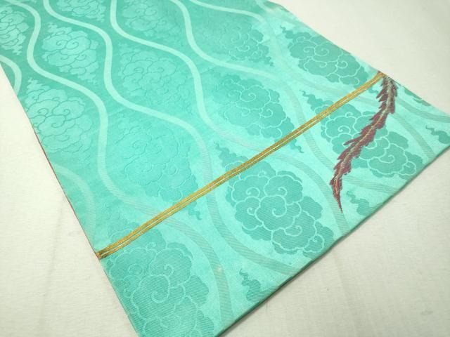 絹 名古屋帯☆アンティーク【総刺繍】鳳凰 牡丹 紫 大正浪漫 お太鼓柄 豪華♪ 平和屋着物○アンティーク 大正ロマン 総刺繍 太鼓柄京袋帯 鳳凰