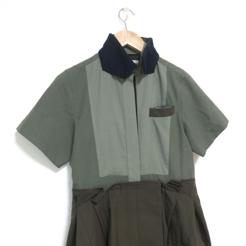 美品 21SS sacai サカイ Suiting Dress ハーフボタン 半袖 ロング丈