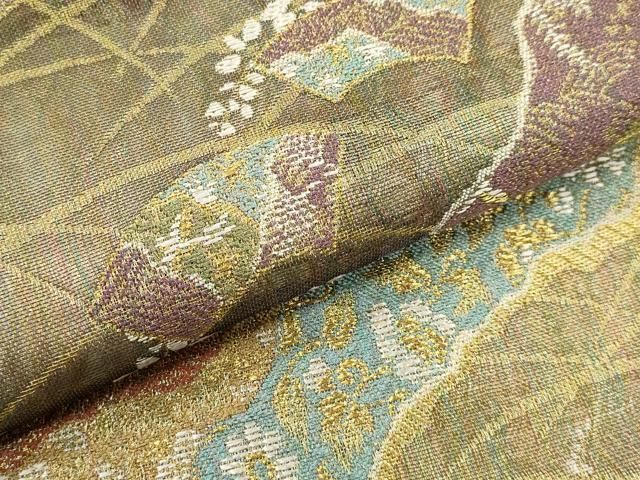 袋帯 秀品 川島織物 落款 華文 草花 金銀糸 オレンジ 六通 正絹 【中古