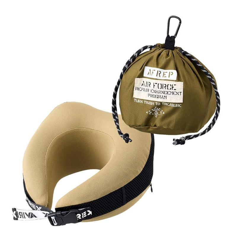 AVIREX アヴィレックス 巾着付低反発ピロー | 車中泊 キャンプ アウトドア ドライブ 車 電車 新幹線 飛行機 機内 在宅 昼寝 旅行用品 旅行グッズ トラベル トラベルグッズ gowell ゴーウェル オリーブ