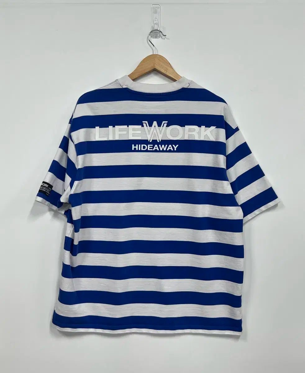 【韓国 Life Work】ビンテージストライプワイドフィットTシャツ Life Work(ライフウォーク) ストライプ つづり プリント 半袖 T