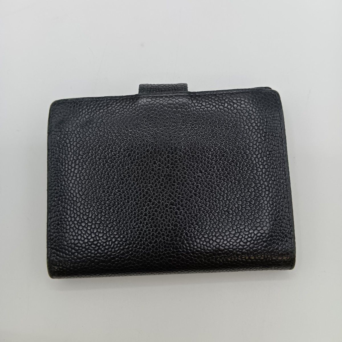 CHANEL 二つ折り財布 デカココマーク キャビアスキン がま口 ブルー 本革 ◎◎CHANEL シャネル 二つ折り財布 がま口財布 ココマーク