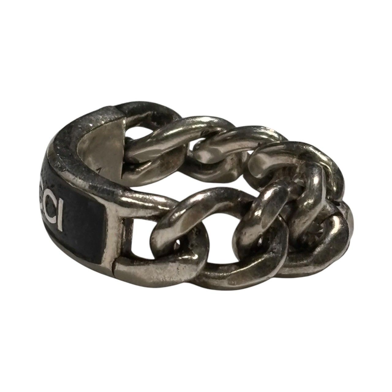 GUCCI(グッチ) 925 logo plated golmet chain ring 925 ロゴ プレート 