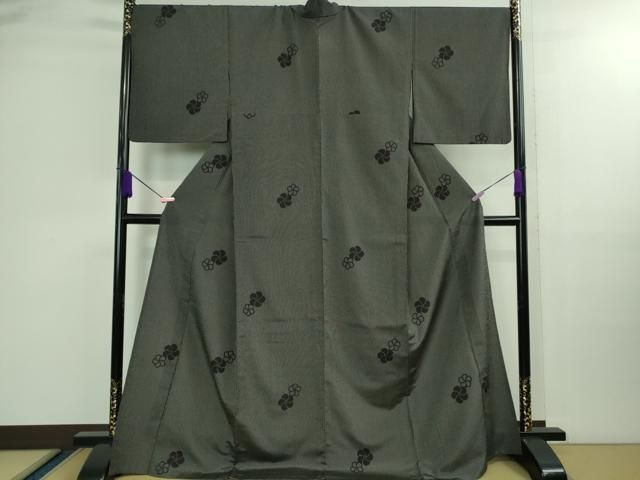 平和屋着物 上 本塩沢 単衣 捩梅 縞 黒地 ロング丈 DZAB0128kh5