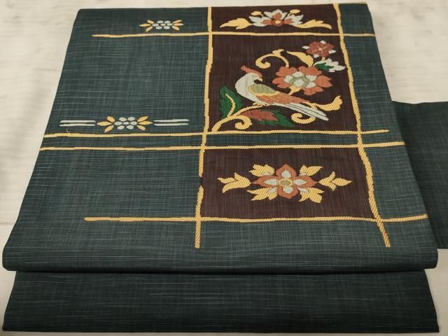 絹 平和屋着物◎九寸名古屋帯 舞蝶文 黒地 金糸 正絹 逸品