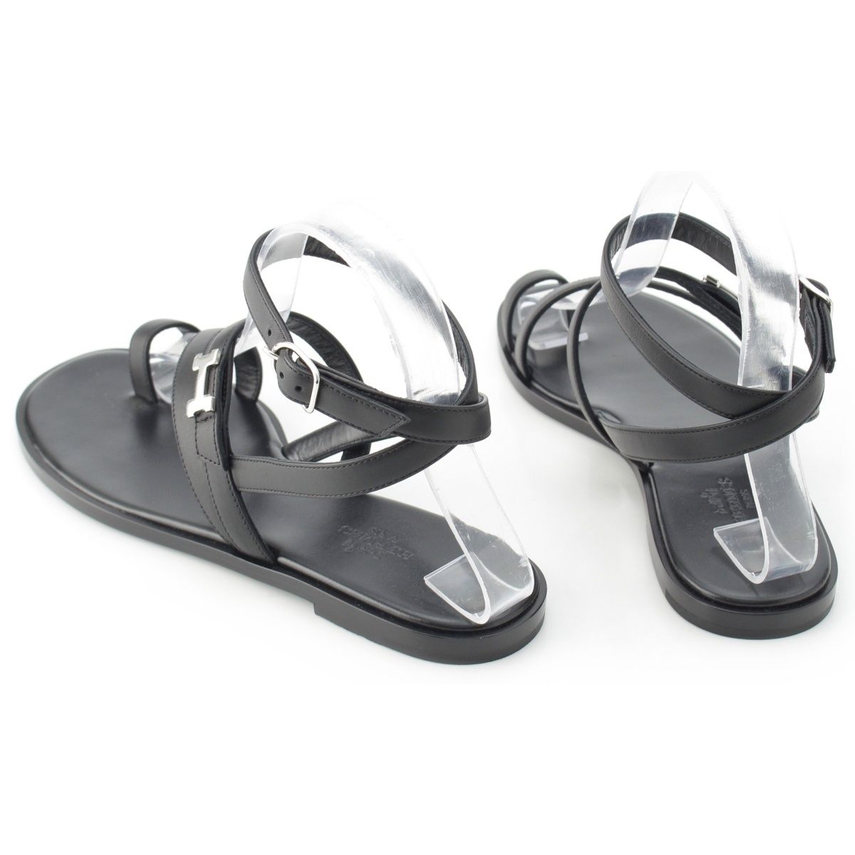  エルメス アルモニ レザー H金具 ストラップ サンダル シューズ ブラック 37 サンダル サンダル ミュール