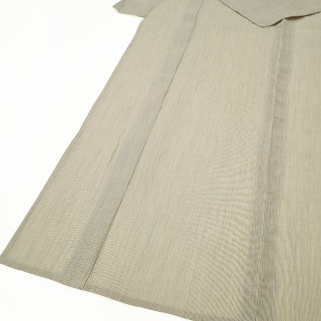 新古品】 夏物 小千谷ちぢみ 着物 単衣 未使用 麻 亜麻色地 淡