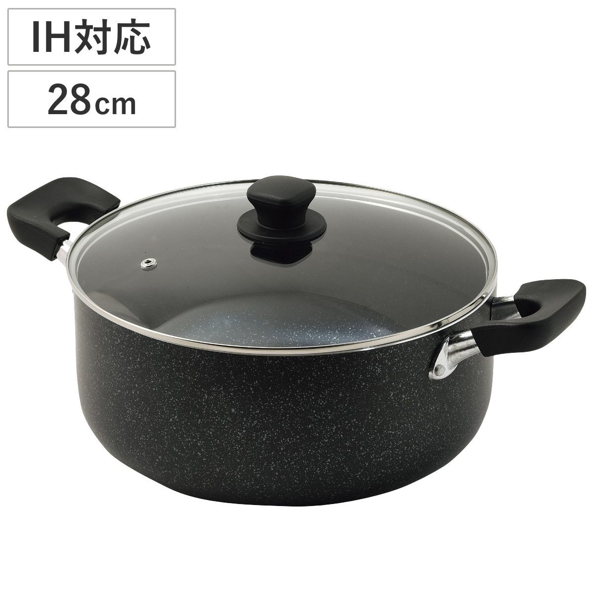 両手鍋 28cm 深型 IH対応 ママディナー 大型鍋 （ ガス火対応 オール熱源対応 鍋 両手なべ 金属ヘラOK ふっ素加工 フッ素加工 28センチ フッ素コーティング アルミ製 大きい鍋 なべ 蓋付き フタ付き ）