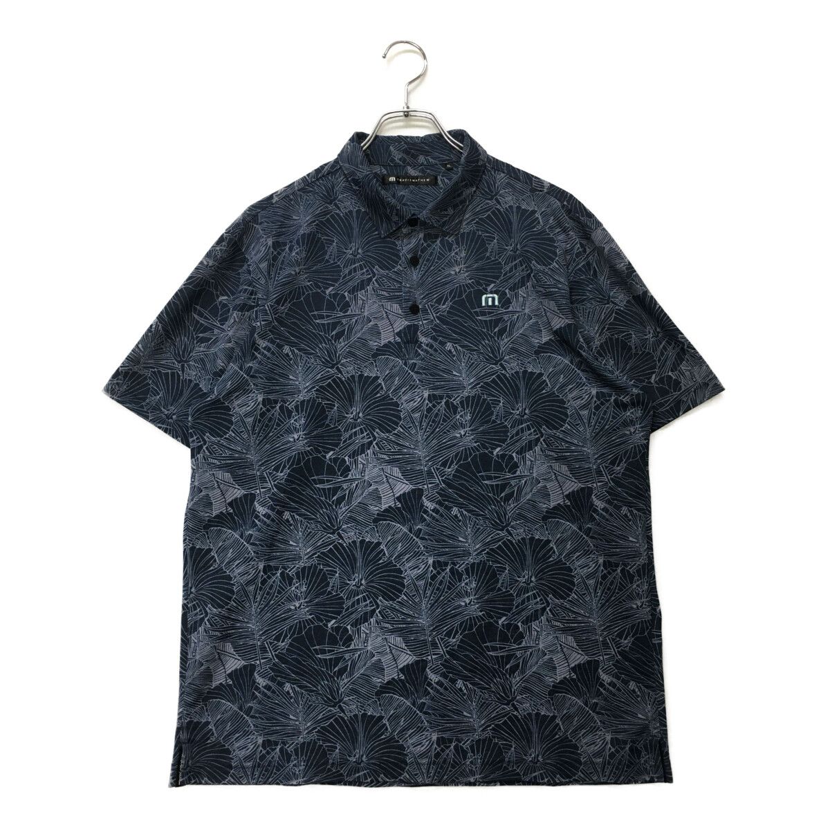 coco 中古 トラビスマシュー TRAVIS MATHEW  メンズ 半袖ポロシャツ XL ネイビー ロゴ刺繍 総柄 ハイビスカス柄 中古 メンズ トラビスマシュー TRAVIS MATHEW 半袖ポロシャツ XL