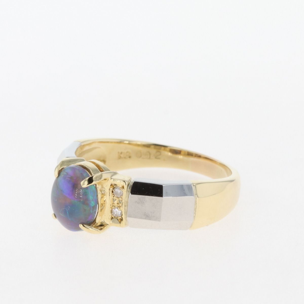 輝い イエローゴールド K18 プラチナ デザインリング オパール 指輪