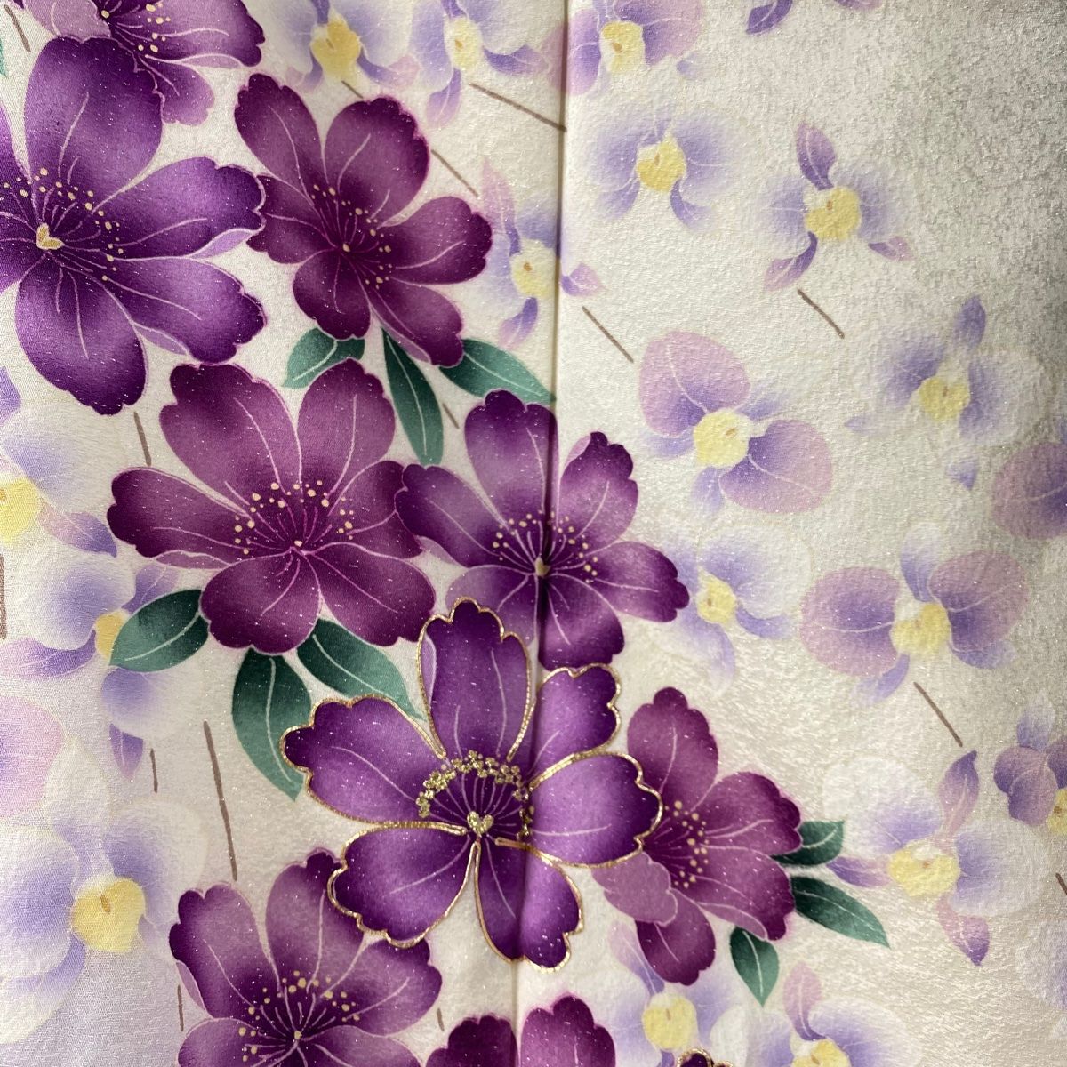 振袖 身丈176.5cm 裄丈70.5cm L 袷 草花 胡蝶蘭 銀通し 金糸