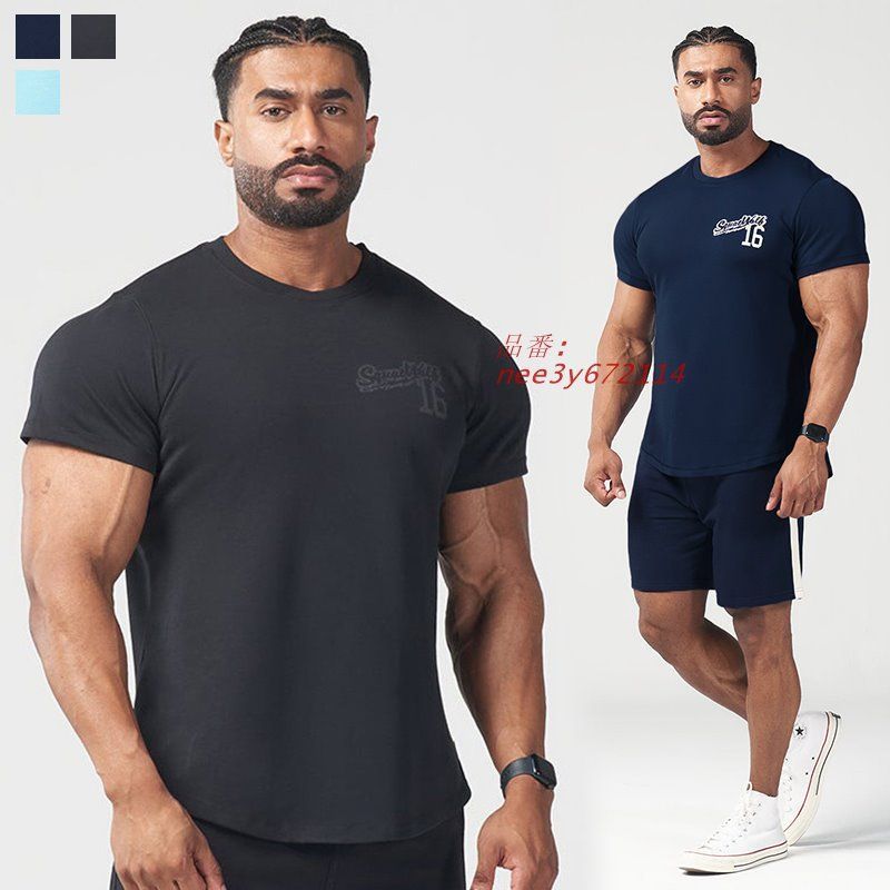 トレーニング フィットネスウェア プリント半袖Tシャツ メンズ トップス クルーネック 無地 ランニングシャツ 3色 ｔシャツ アクティブ サマー 夏  nee3y672114