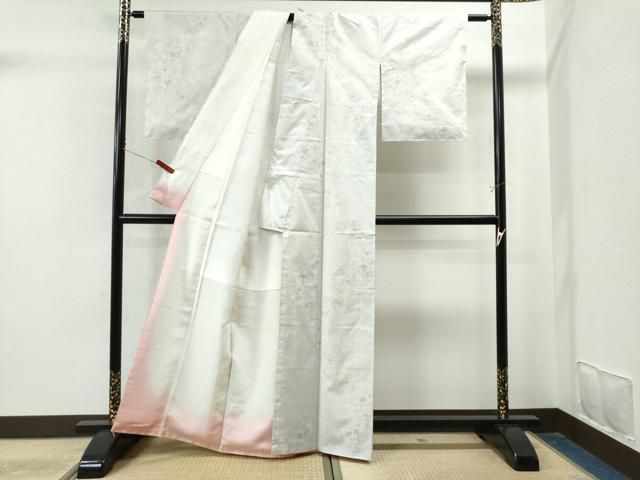 平和屋着物○本場大島紬 白大島 9マルキ 草花文 正絹 逸品 未使用