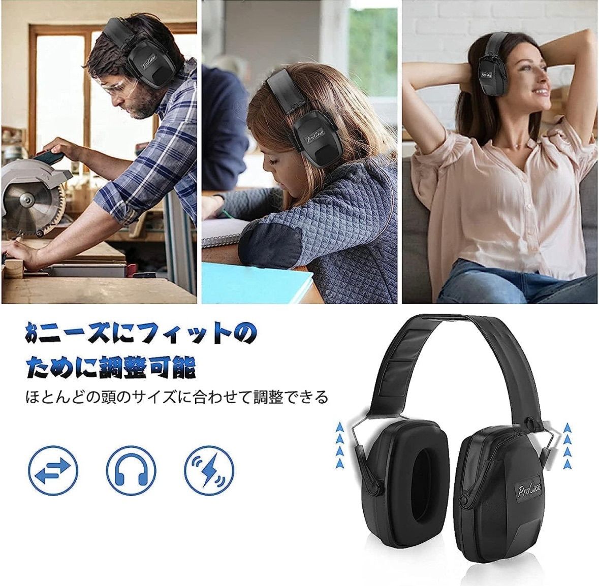 ProCase 大人用 防音イヤーマフ ノイズ減少率：NRR 28dB ブルー