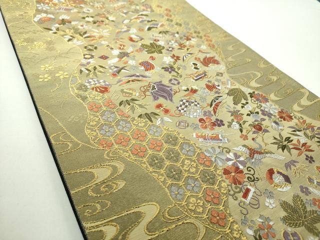 平和屋着物 六通柄袋帯 唐織 飛鶴宝尽くし花文 金糸 正絹 DAAX4567ps