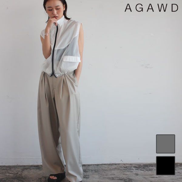 アガウド AGAWD ボトムス 25春夏 Tuck Trousers Pants タックトラウザーズパンツ ロング丈 1925-3040
