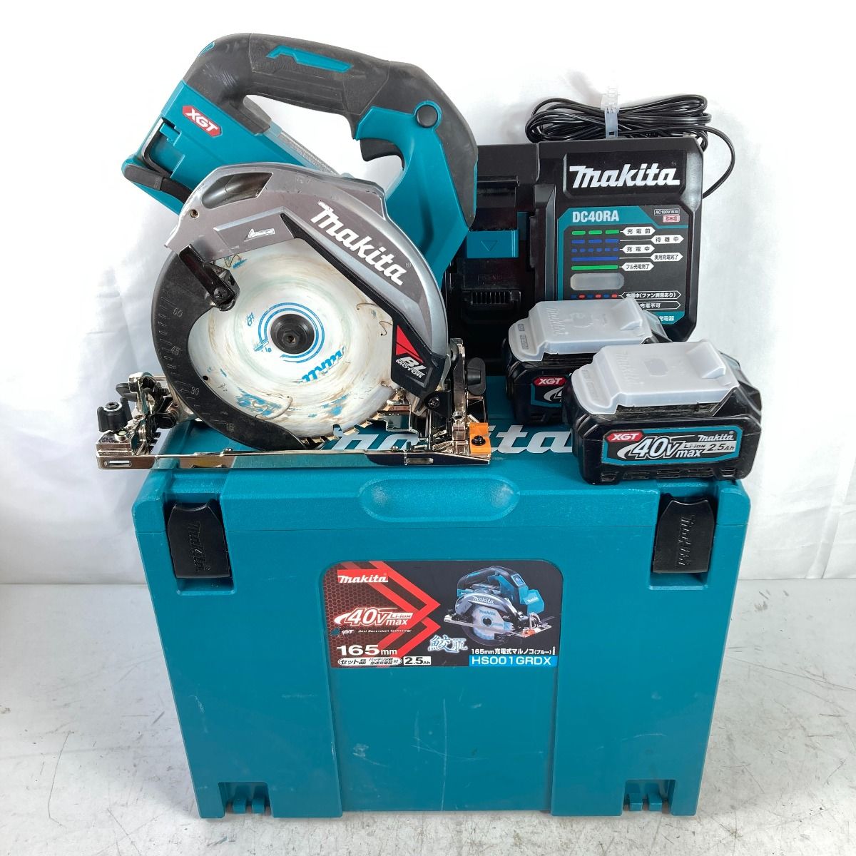 ＊＊MAKITA マキタ 40Vmax 165mm充電式丸ノコ バッテリ2個・充電器・ケース付 ※ベース交換済 HS001G ブルー