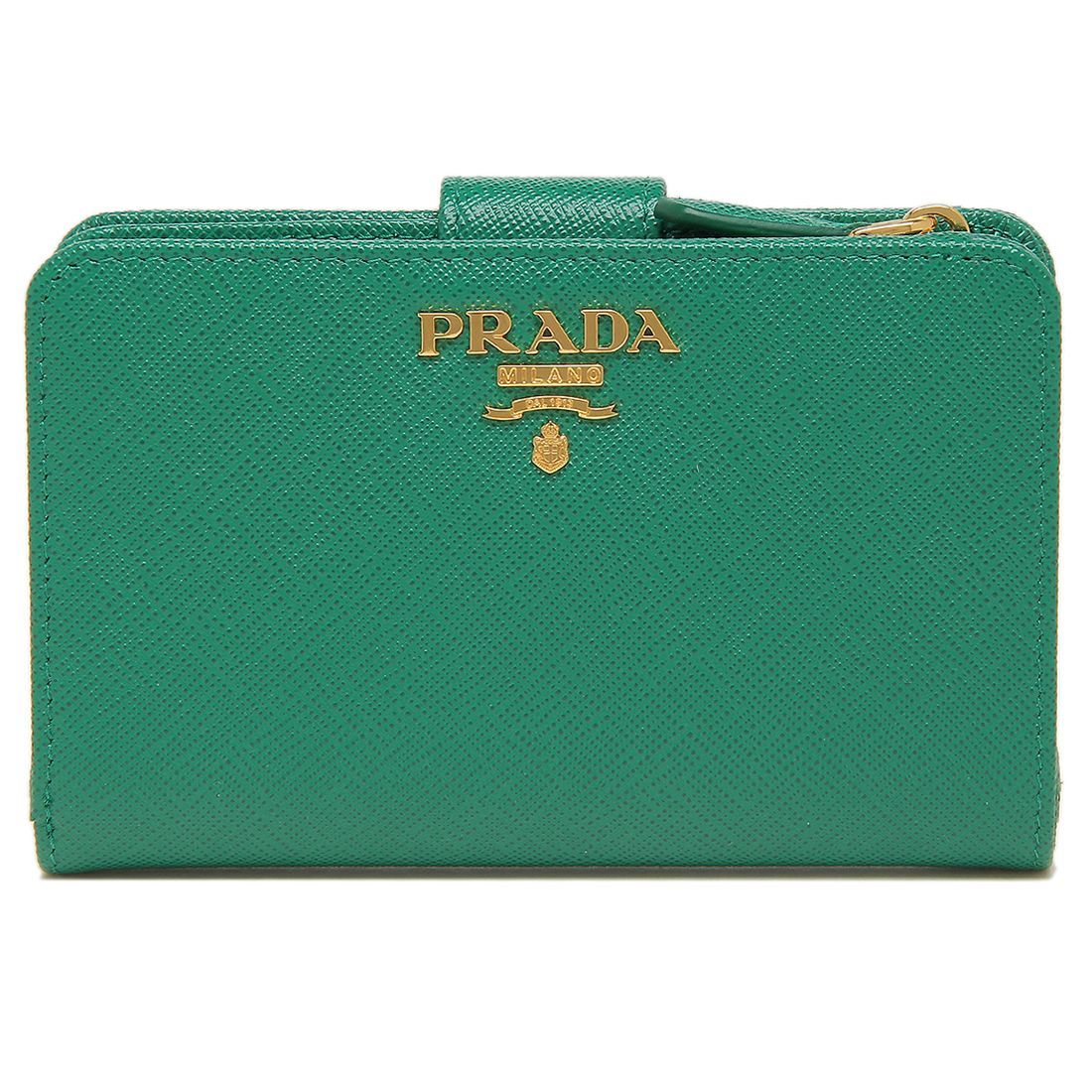 柄種類レザー系PRADA　プラダ　クロコダイル　二つ折り財布　エメラルド　グリーン
