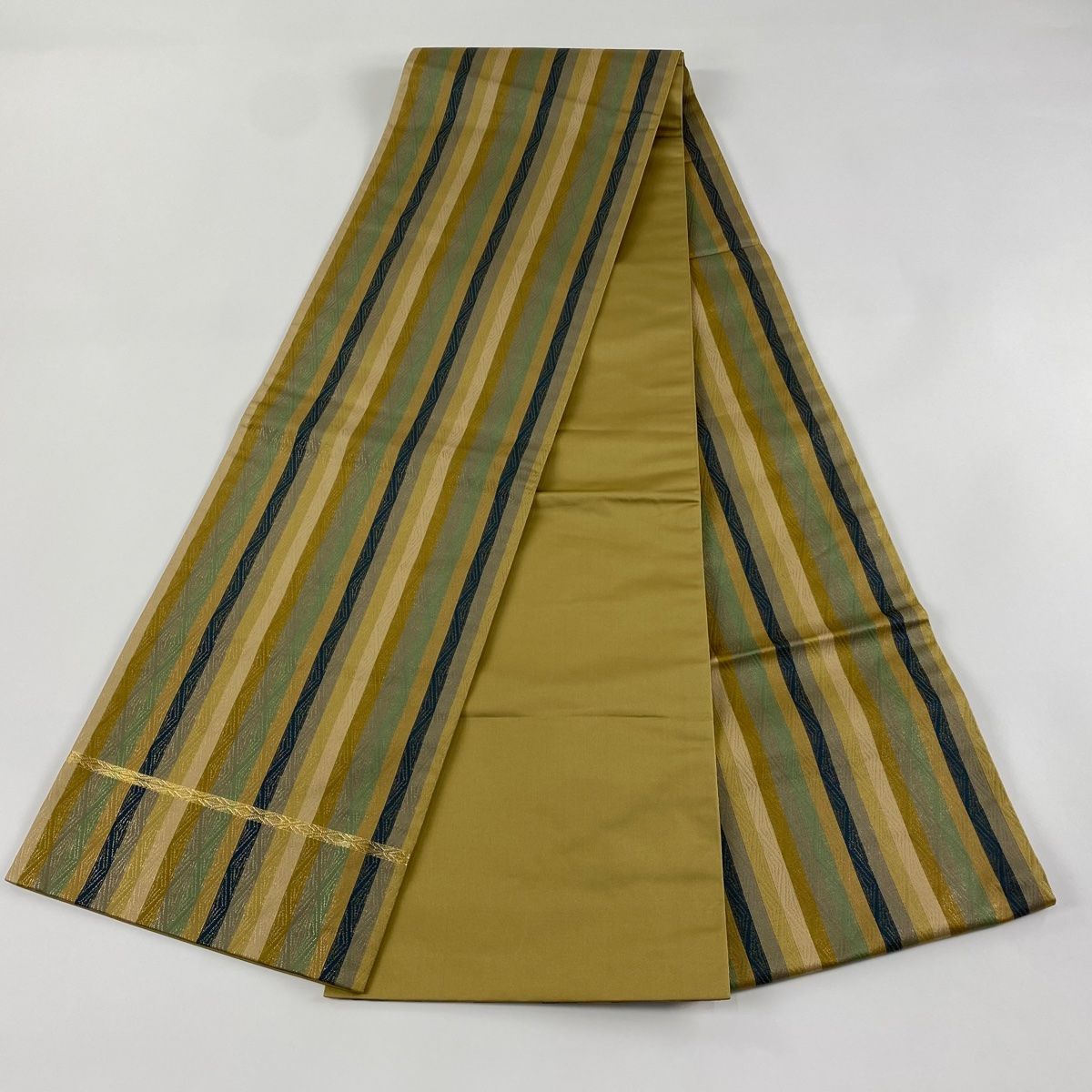 龍村 袋帯 緑 金 袋帯 美品 逸品 龍村晋 落款 天平向鳥蝶文錦 蜀江文 唐草 金糸
