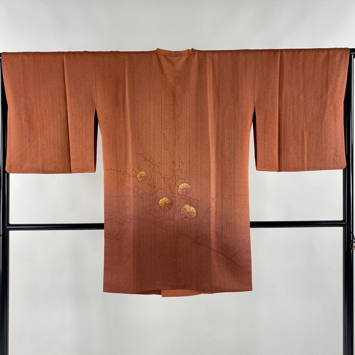 道行 身丈90cm 裄丈65.5cm M 和装コート 角衿 中島まさひろ 落款 枝花 ぼかし サーモンピンク 正絹