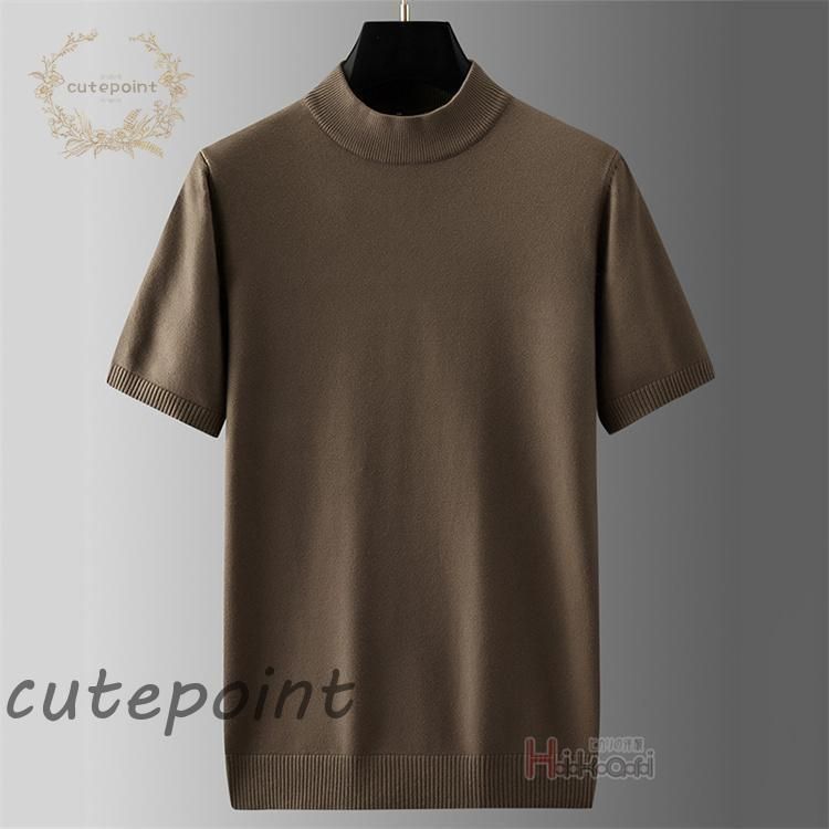 【新品】ハイネック モックネック 半袖　４(Ｍ)サイズ モックネック ニット 半袖 ハイネック ゴルフウェア メンズ 半袖