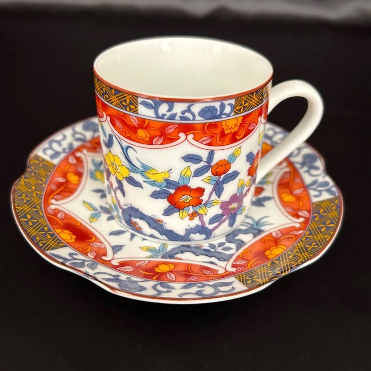 有田焼 古伊万里 雅峰窯 カップ&ソーサー 色絵 花鳥紋様 紅茶カップ 