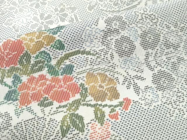 平和屋着物○都喜ヱ門 本場大島紬 白大島 祝の宴 藤絹織物謹製 証紙