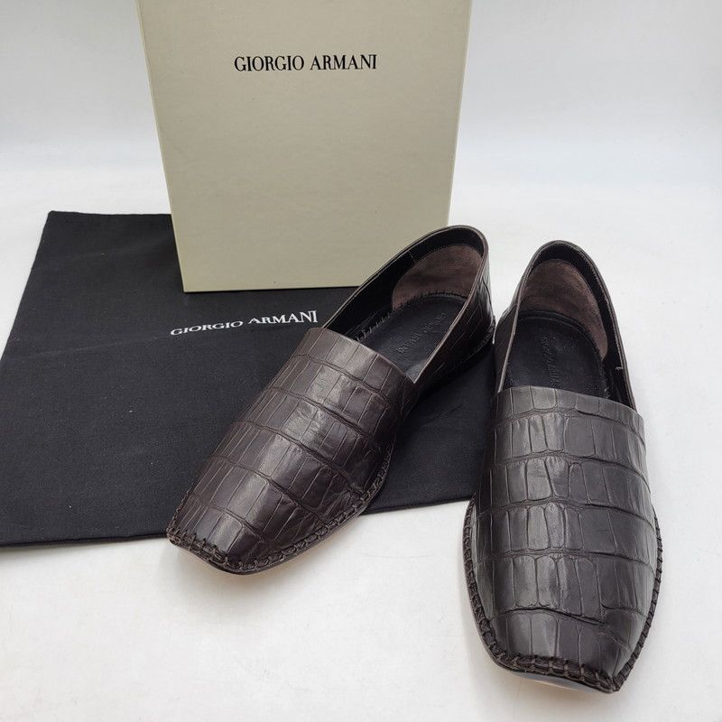 メンズ GIORGIO ARMANI ジョルジオアルマーニ LEATHER SHOES レザーシューズ クロコ型押し 靴 164-250319-as-07-IZU
