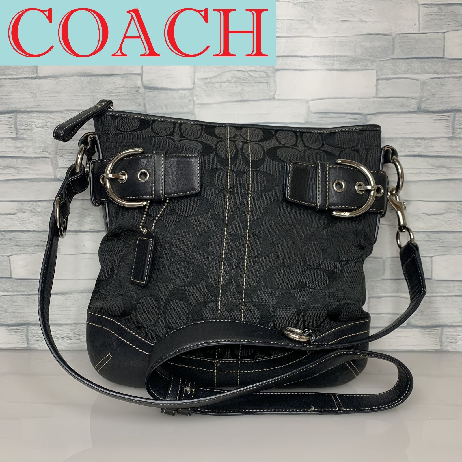 極美品✨】COACH コーチ ショルダーバッグ シグネチャー ブラック