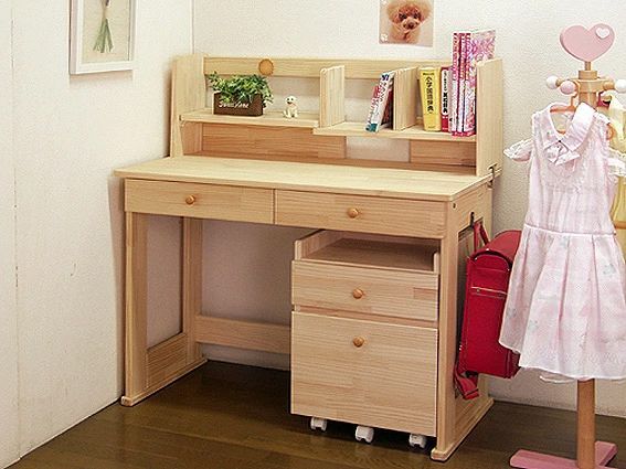 国産品 ハンドメイド学習机 ビスケット パイン材３点セット デスク 本立て ワゴン 勉強机 46日営業日以内の発送