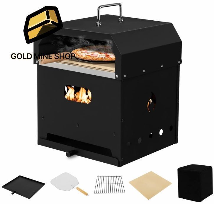 アウトドアピザオーブン 4イン1 薪焼きピザオーブンとグリルコンボ 12インチピザストーン ピザピール 防水カバー-グリル格子 ポータブルピ